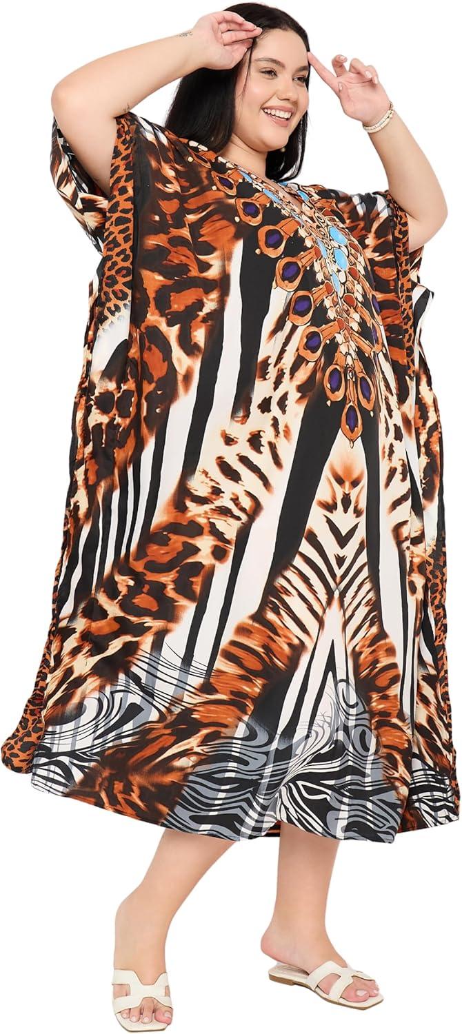 imageGypsie Blu Women Plus Size Kaftan Dress Evening Swimsuit Cover Up Beach Long Maxi Dresses VNeck Mumu for Summer CaftanBrown
