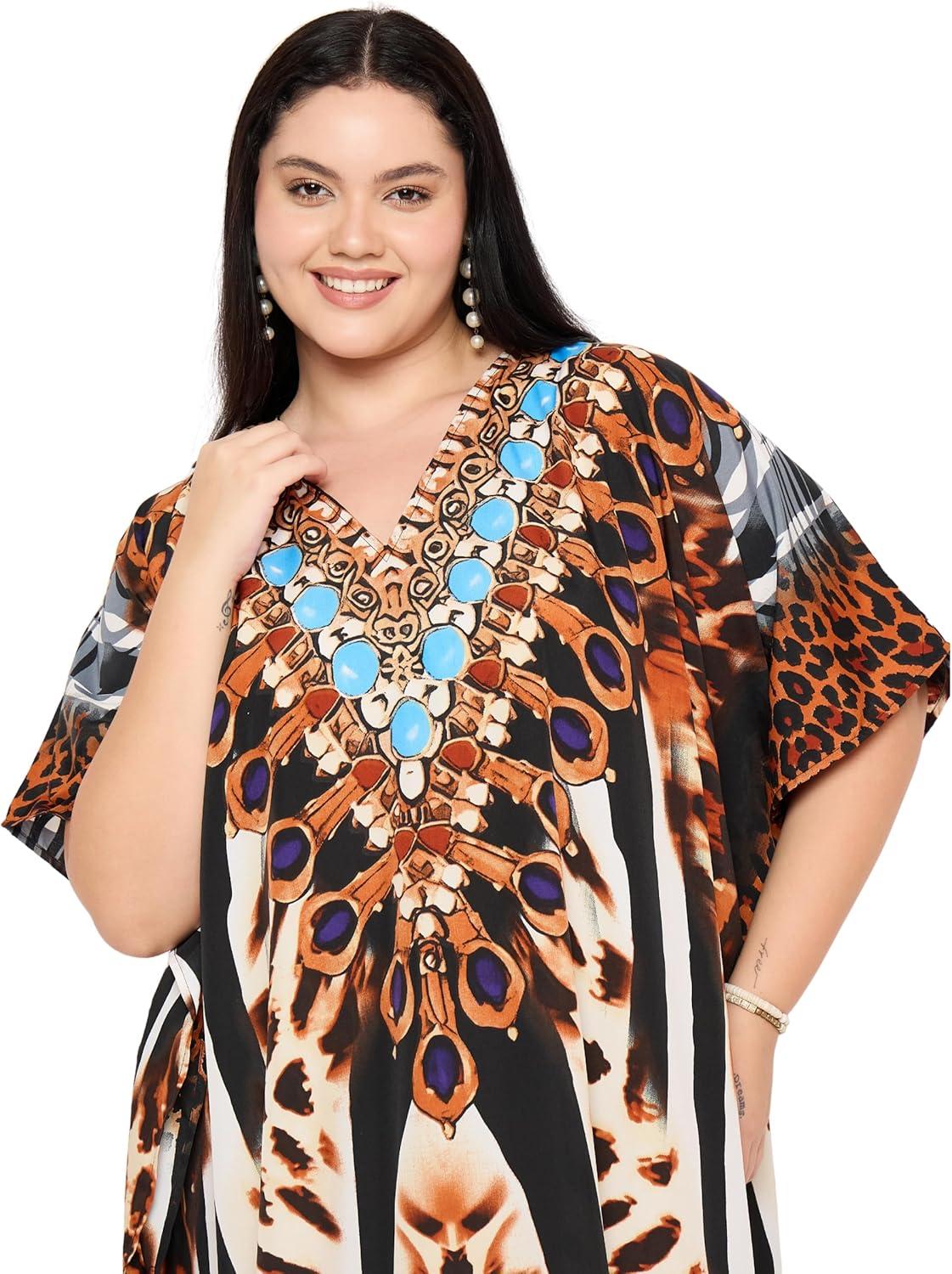 imageGypsie Blu Women Plus Size Kaftan Dress Evening Swimsuit Cover Up Beach Long Maxi Dresses VNeck Mumu for Summer CaftanBrown