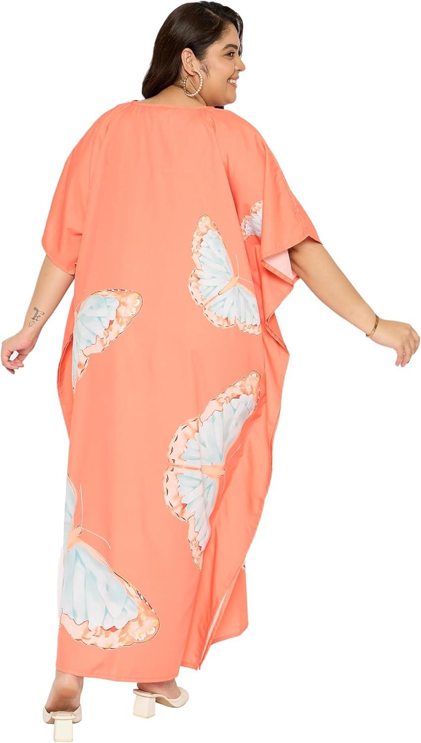 imageGypsie Blu Women Plus Size Kaftan Dress Evening Swimsuit Cover Up Beach Long Maxi Dresses VNeck Mumu for Summer CaftanCoral Peach