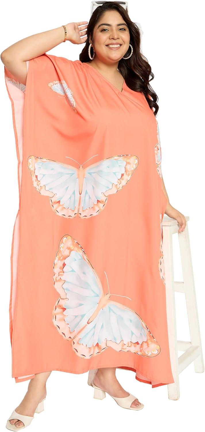 imageGypsie Blu Women Plus Size Kaftan Dress Evening Swimsuit Cover Up Beach Long Maxi Dresses VNeck Mumu for Summer CaftanCoral Peach
