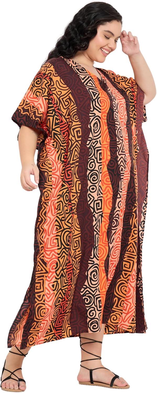 imageGypsie Blu Women Plus Size Kaftan Dress Evening Swimsuit Cover Up Beach Long Maxi Dresses VNeck Mumu for Summer CaftanDark Brown