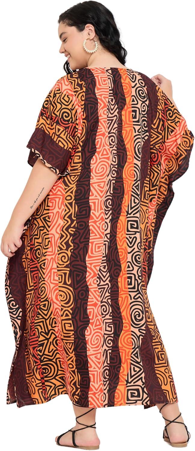 imageGypsie Blu Women Plus Size Kaftan Dress Evening Swimsuit Cover Up Beach Long Maxi Dresses VNeck Mumu for Summer CaftanDark Brown