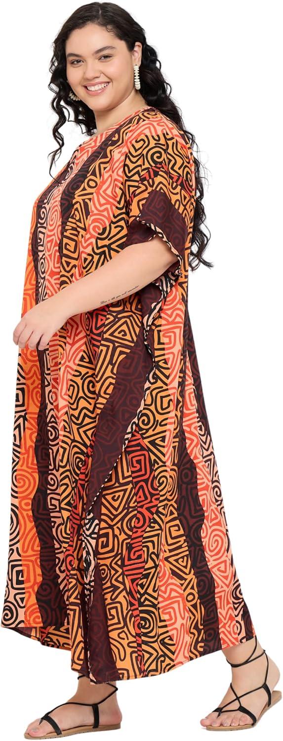 imageGypsie Blu Women Plus Size Kaftan Dress Evening Swimsuit Cover Up Beach Long Maxi Dresses VNeck Mumu for Summer CaftanDark Brown