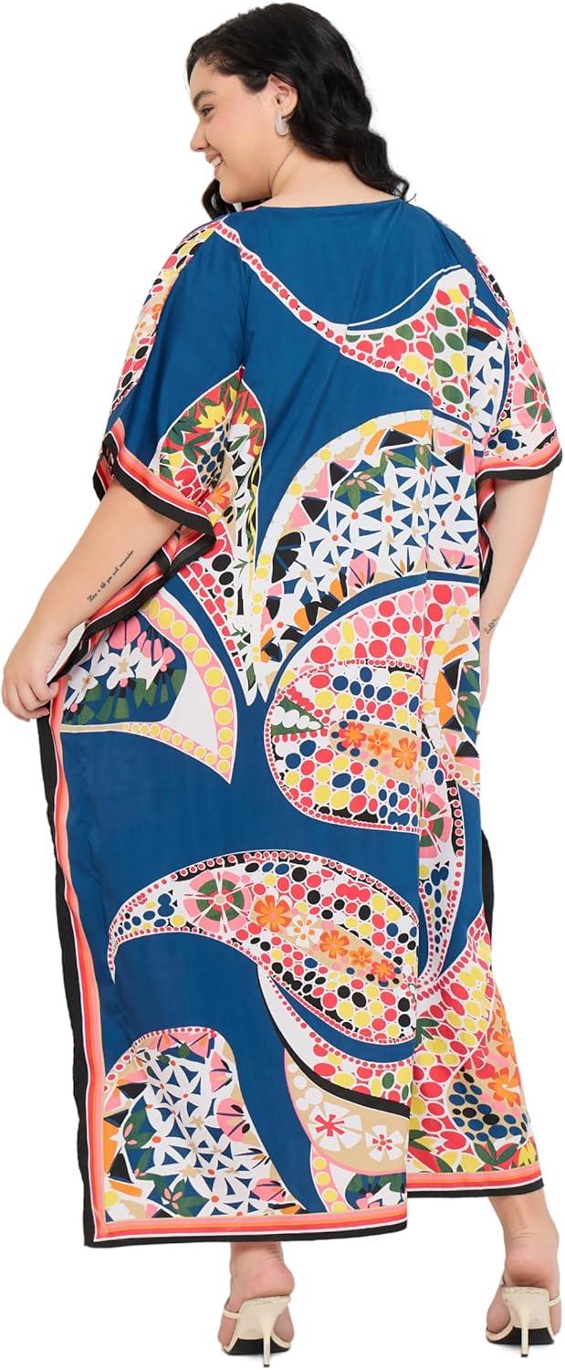imageGypsie Blu Women Plus Size Kaftan Dress Evening Swimsuit Cover Up Beach Long Maxi Dresses VNeck Mumu for Summer CaftanDeep Cobalt Blue