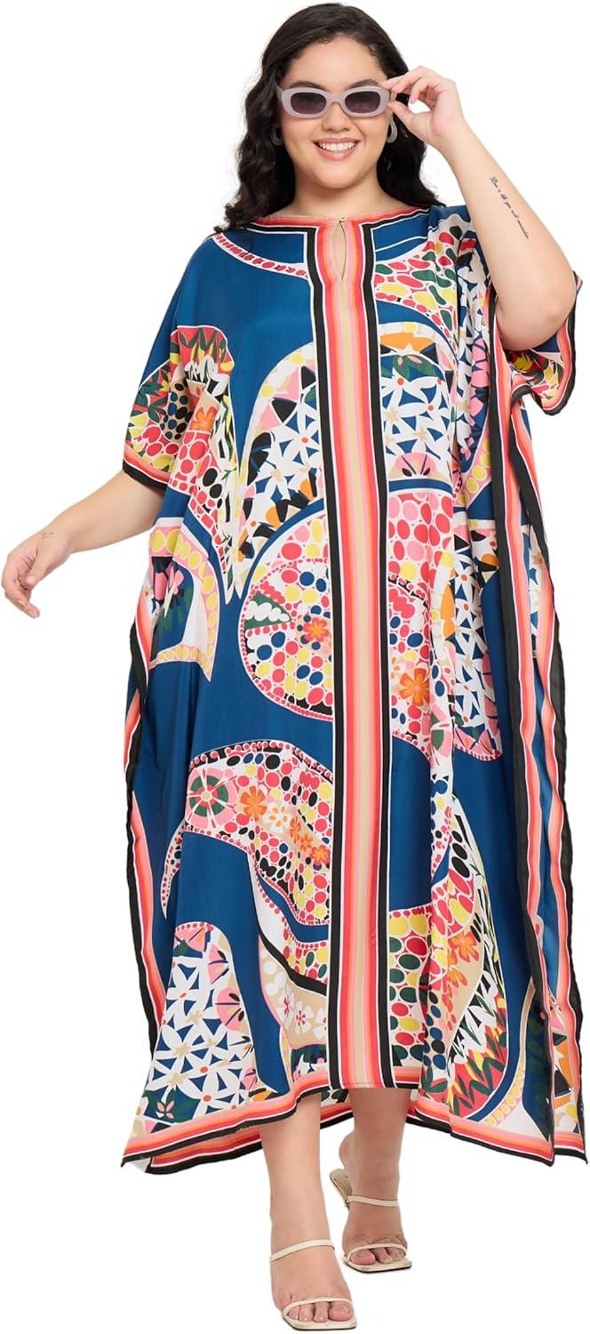 imageGypsie Blu Women Plus Size Kaftan Dress Evening Swimsuit Cover Up Beach Long Maxi Dresses VNeck Mumu for Summer CaftanDeep Cobalt Blue