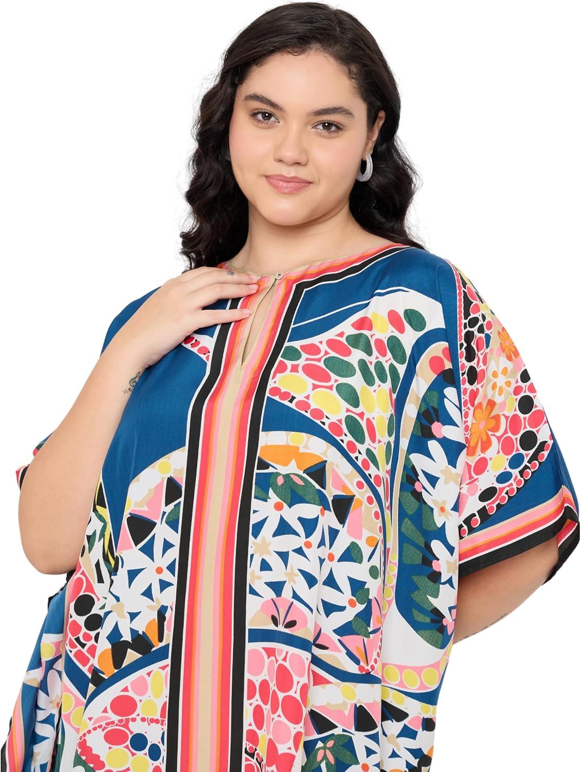 imageGypsie Blu Women Plus Size Kaftan Dress Evening Swimsuit Cover Up Beach Long Maxi Dresses VNeck Mumu for Summer CaftanDeep Cobalt Blue