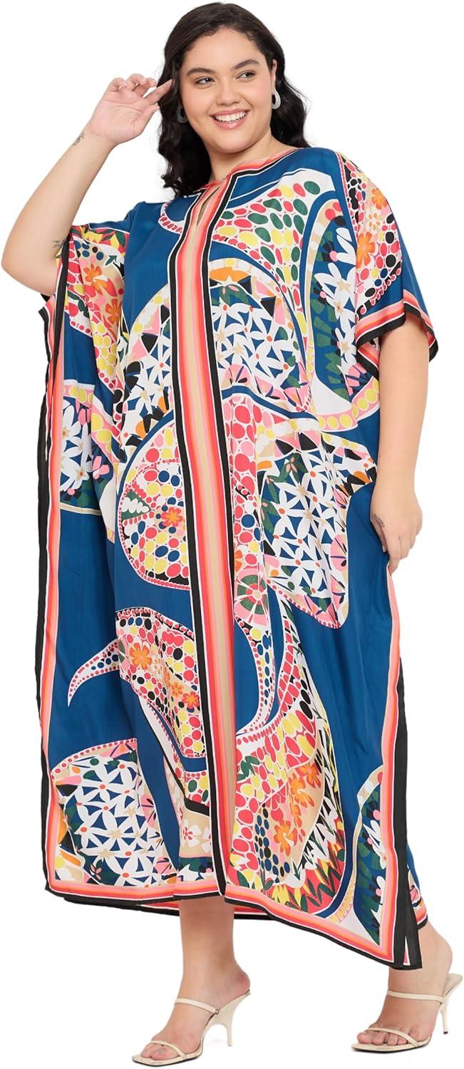imageGypsie Blu Women Plus Size Kaftan Dress Evening Swimsuit Cover Up Beach Long Maxi Dresses VNeck Mumu for Summer CaftanDeep Cobalt Blue