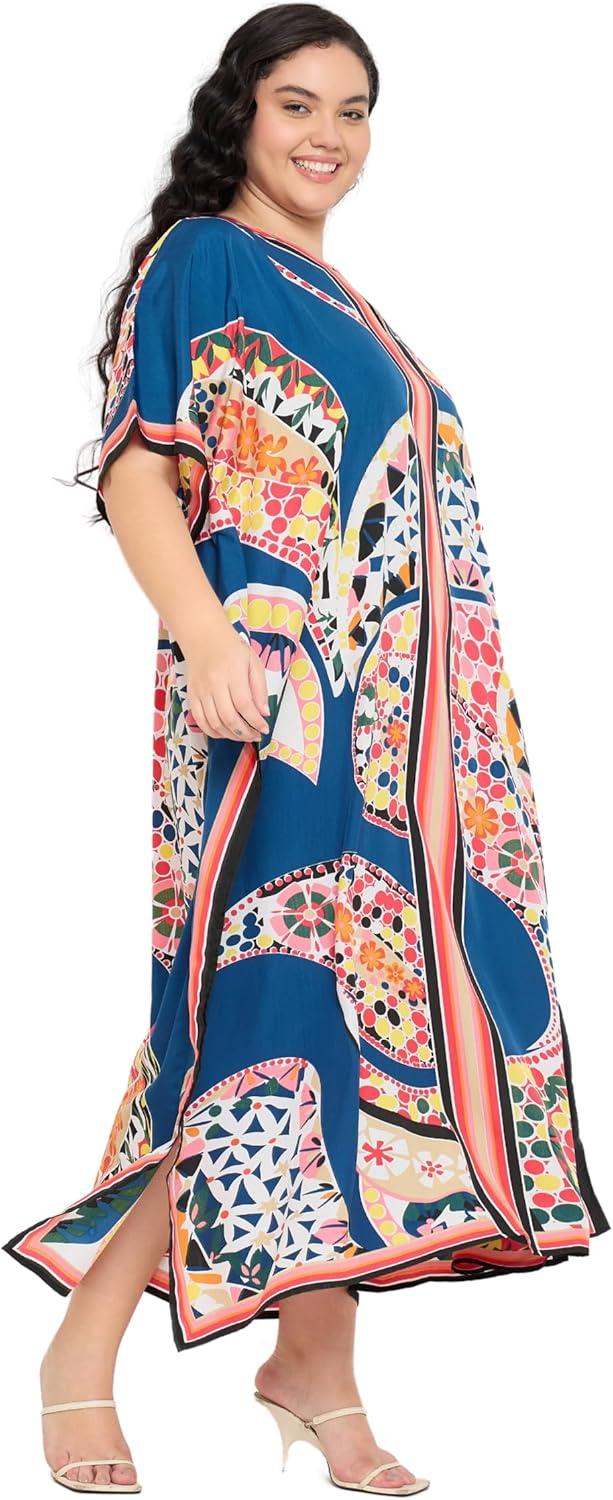 imageGypsie Blu Women Plus Size Kaftan Dress Evening Swimsuit Cover Up Beach Long Maxi Dresses VNeck Mumu for Summer CaftanDeep Cobalt Blue