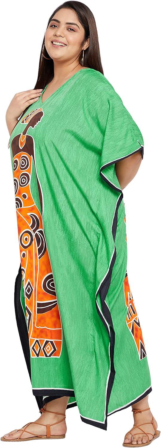 imageGypsie Blu Women Plus Size Kaftan Dress Evening Swimsuit Cover Up Beach Long Maxi Dresses VNeck Mumu for Summer CaftanGrass Green