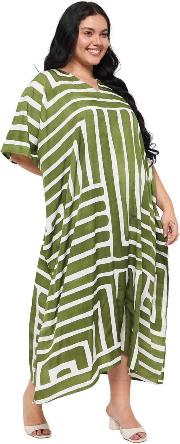 imageGypsie Blu Women Plus Size Kaftan Dress Evening Swimsuit Cover Up Beach Long Maxi Dresses VNeck Mumu for Summer CaftanGreen