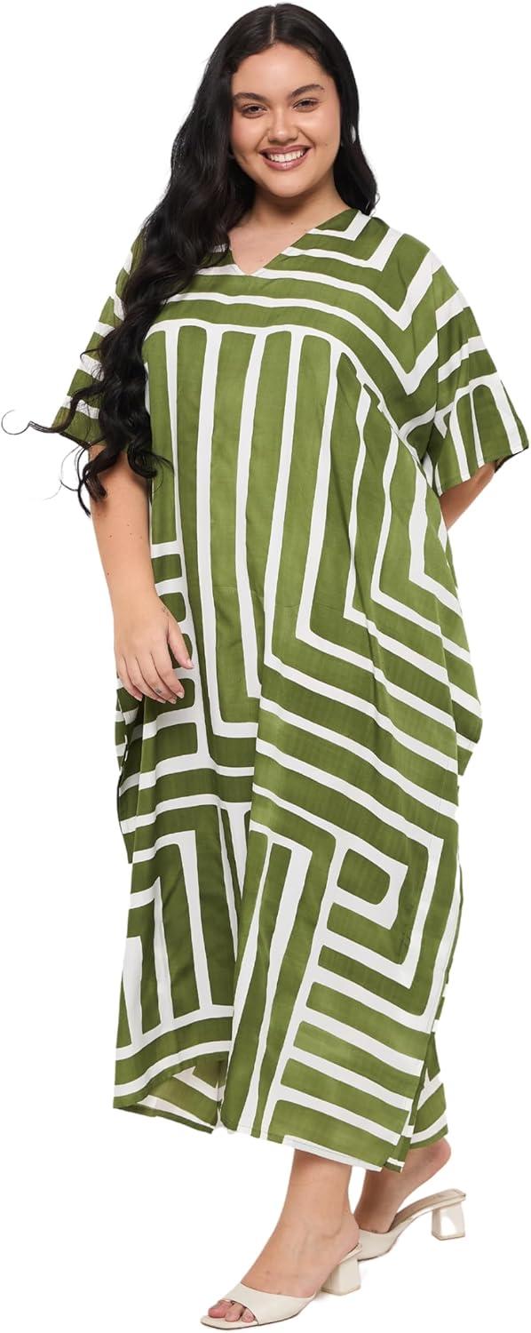 imageGypsie Blu Women Plus Size Kaftan Dress Evening Swimsuit Cover Up Beach Long Maxi Dresses VNeck Mumu for Summer CaftanGreen