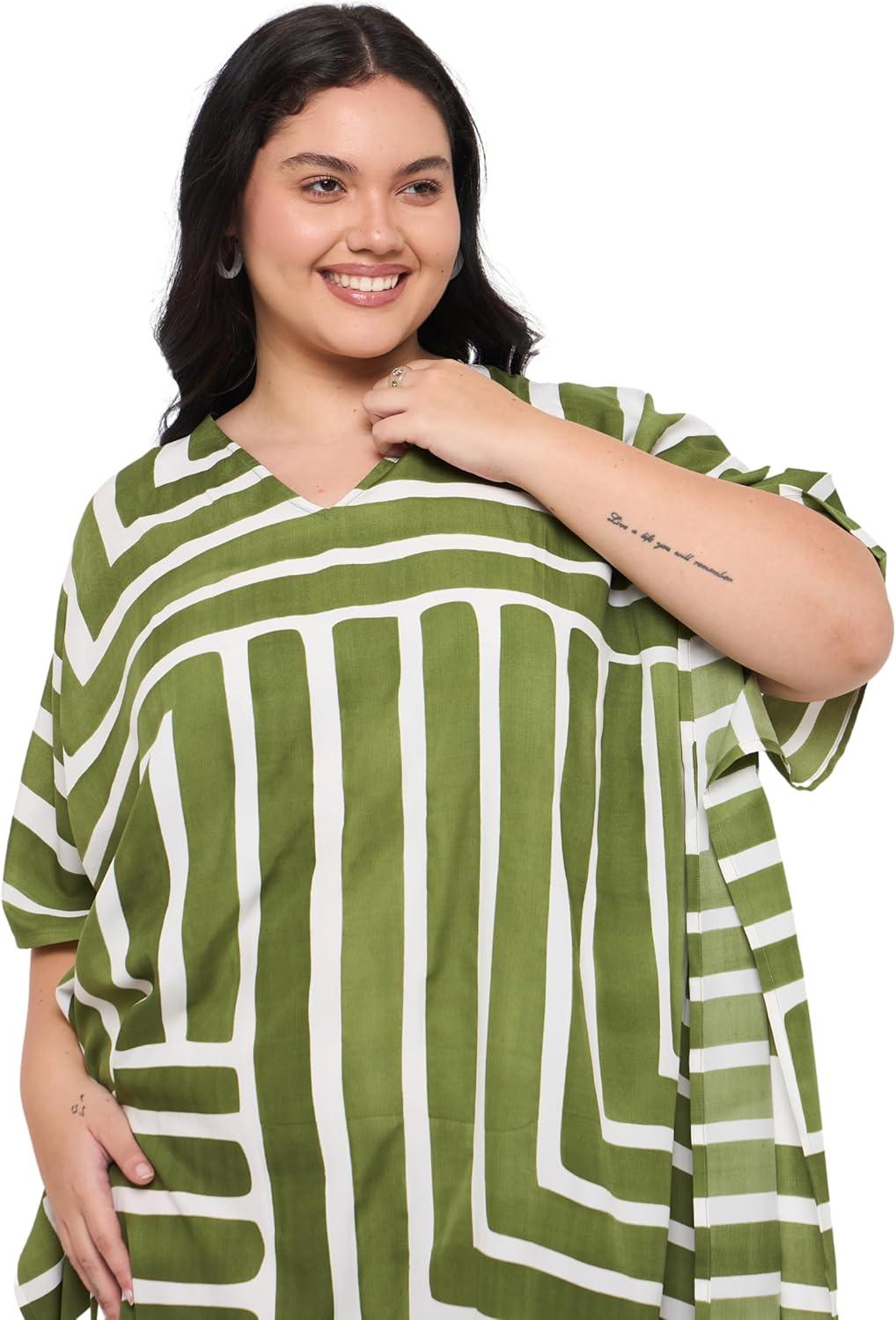 imageGypsie Blu Women Plus Size Kaftan Dress Evening Swimsuit Cover Up Beach Long Maxi Dresses VNeck Mumu for Summer CaftanGreen