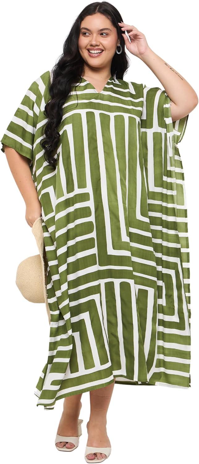 imageGypsie Blu Women Plus Size Kaftan Dress Evening Swimsuit Cover Up Beach Long Maxi Dresses VNeck Mumu for Summer CaftanGreen