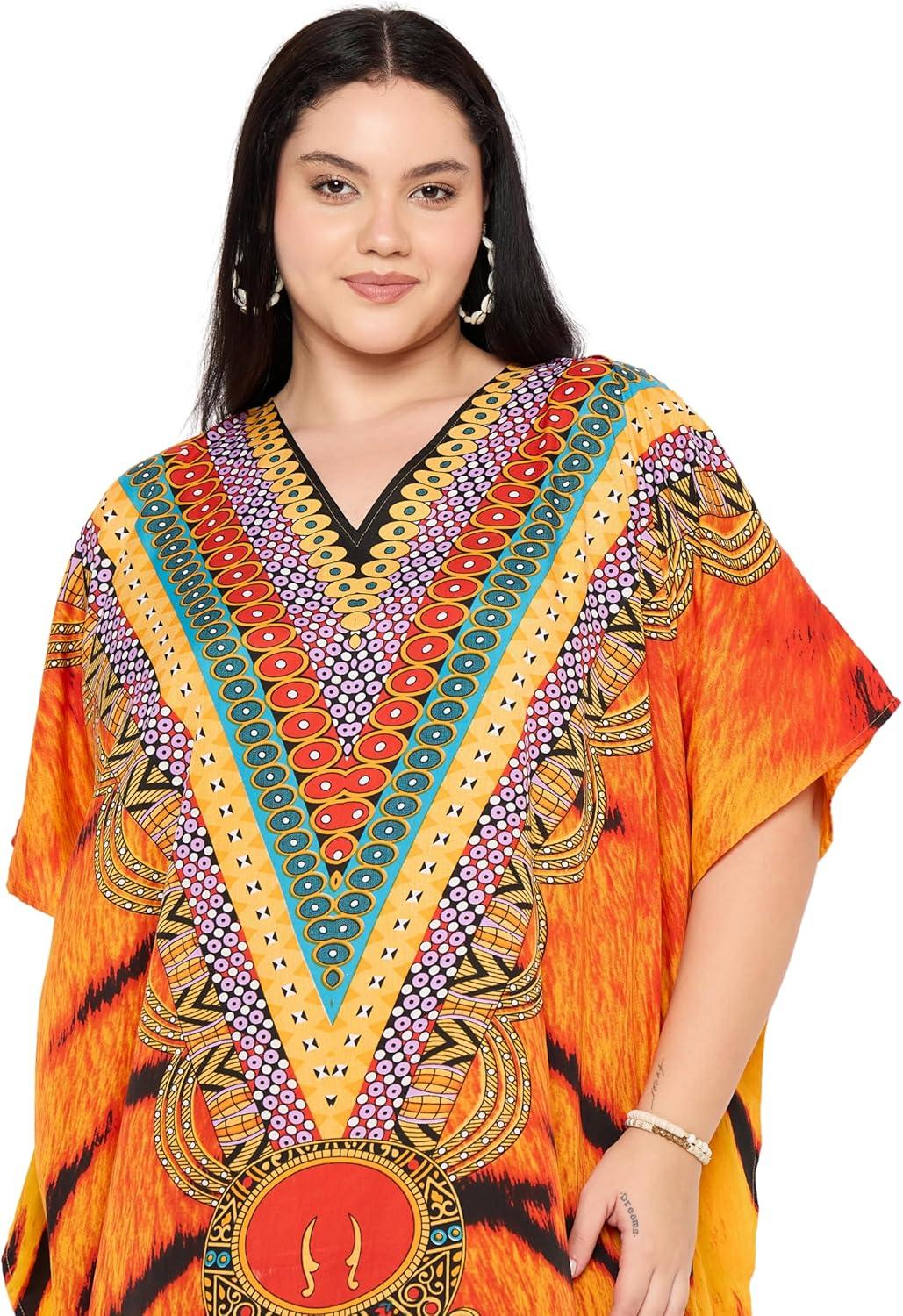 imageGypsie Blu Women Plus Size Kaftan Dress Evening Swimsuit Cover Up Beach Long Maxi Dresses VNeck Mumu for Summer CaftanMulti