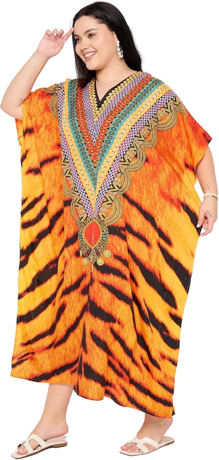 imageGypsie Blu Women Plus Size Kaftan Dress Evening Swimsuit Cover Up Beach Long Maxi Dresses VNeck Mumu for Summer CaftanMulti