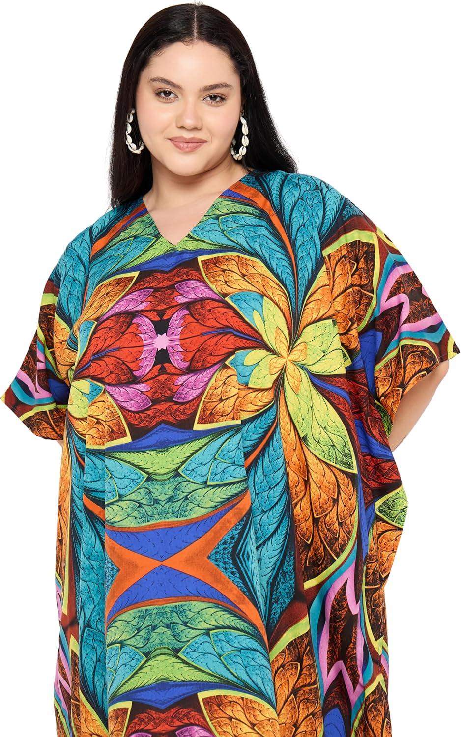 imageGypsie Blu Women Plus Size Kaftan Dress Evening Swimsuit Cover Up Beach Long Maxi Dresses VNeck Mumu for Summer CaftanMulti Floral