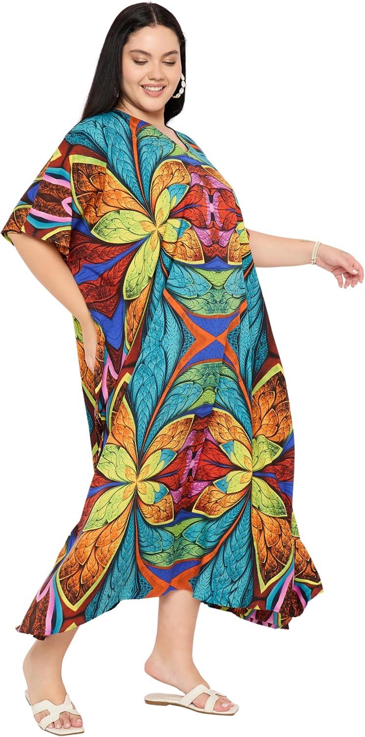 imageGypsie Blu Women Plus Size Kaftan Dress Evening Swimsuit Cover Up Beach Long Maxi Dresses VNeck Mumu for Summer CaftanMulti Floral