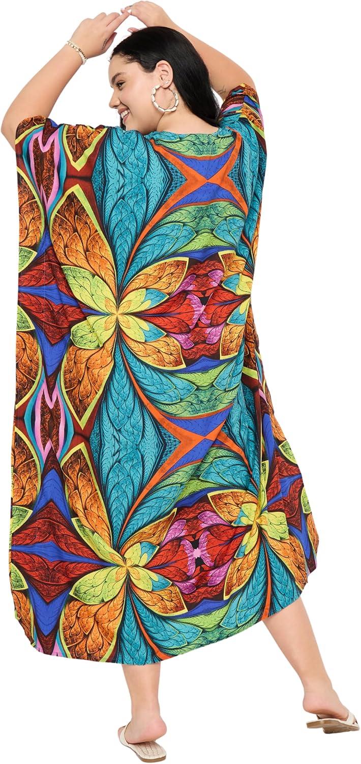 imageGypsie Blu Women Plus Size Kaftan Dress Evening Swimsuit Cover Up Beach Long Maxi Dresses VNeck Mumu for Summer CaftanMulti Floral