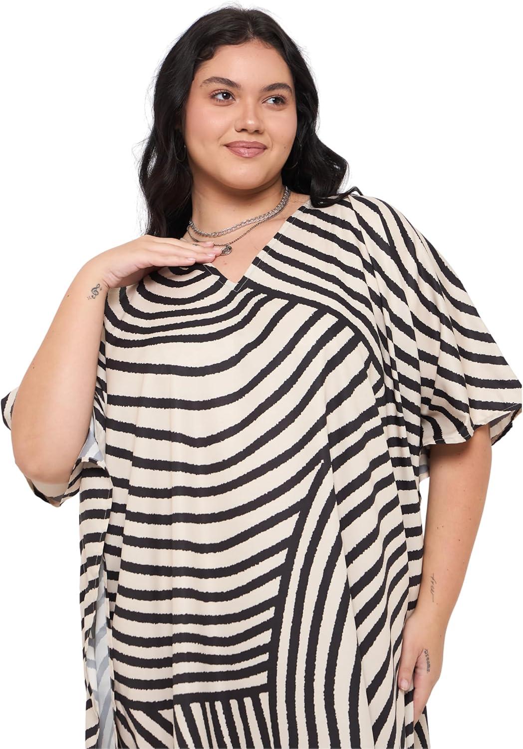 imageGypsie Blu Women Plus Size Kaftan Dress Evening Swimsuit Cover Up Beach Long Maxi Dresses VNeck Mumu for Summer CaftanOffwhite  Black