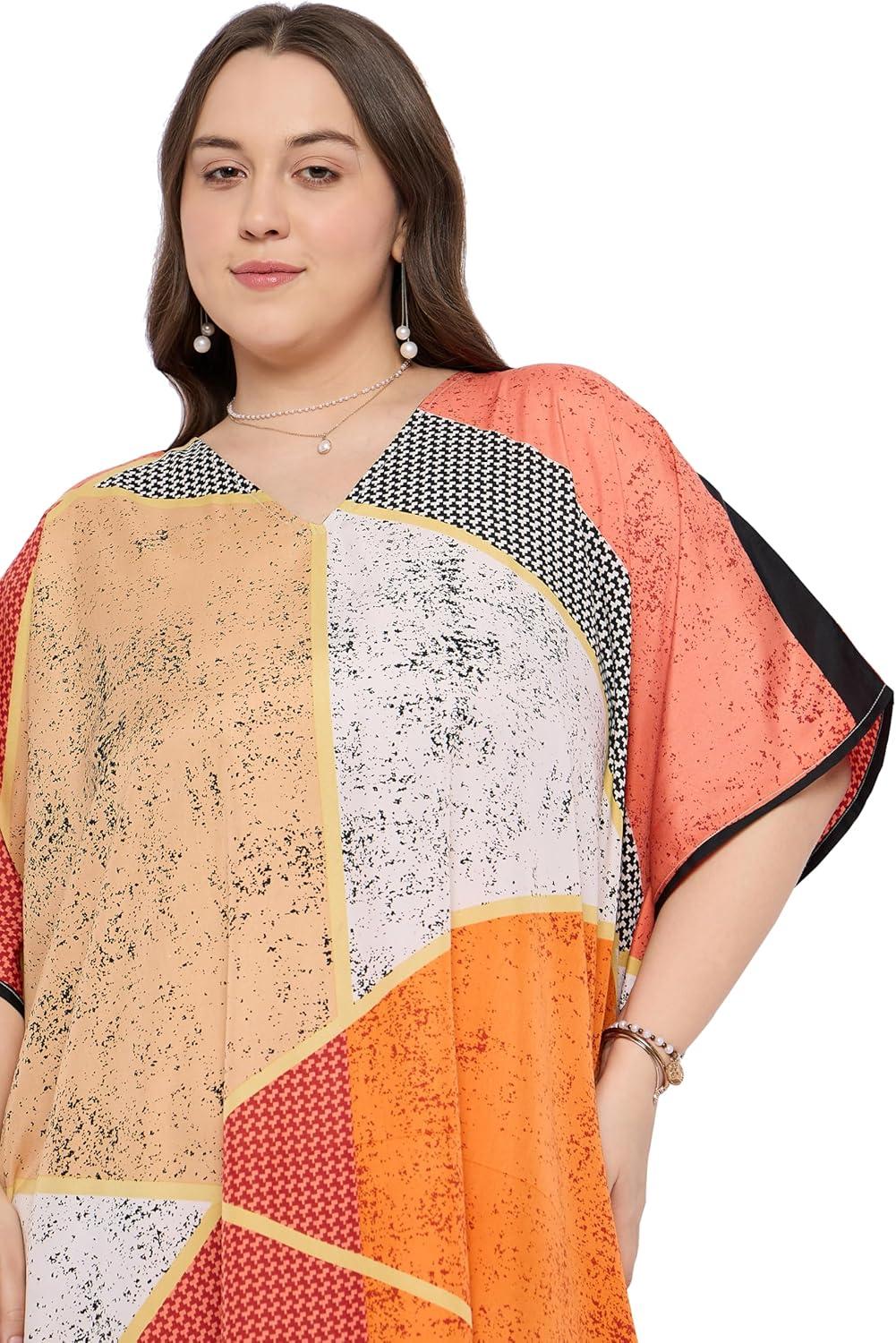 imageGypsie Blu Women Plus Size Kaftan Dress Evening Swimsuit Cover Up Beach Long Maxi Dresses VNeck Mumu for Summer CaftanOrange  Beige
