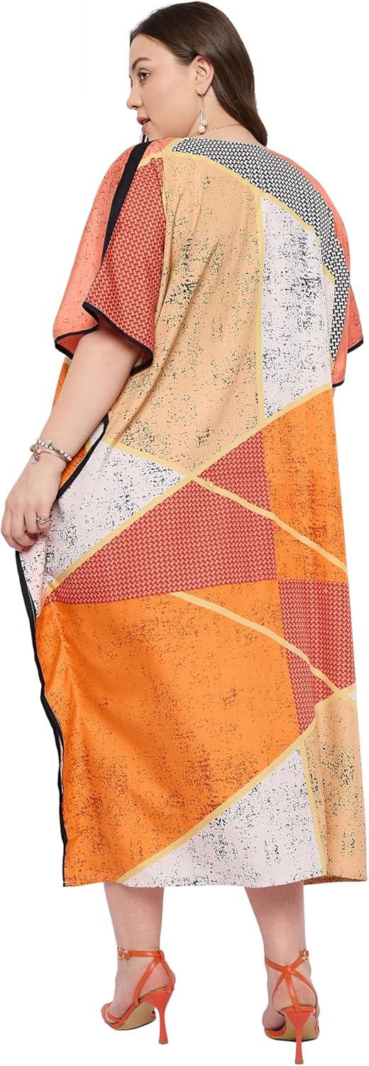 imageGypsie Blu Women Plus Size Kaftan Dress Evening Swimsuit Cover Up Beach Long Maxi Dresses VNeck Mumu for Summer CaftanOrange  Beige