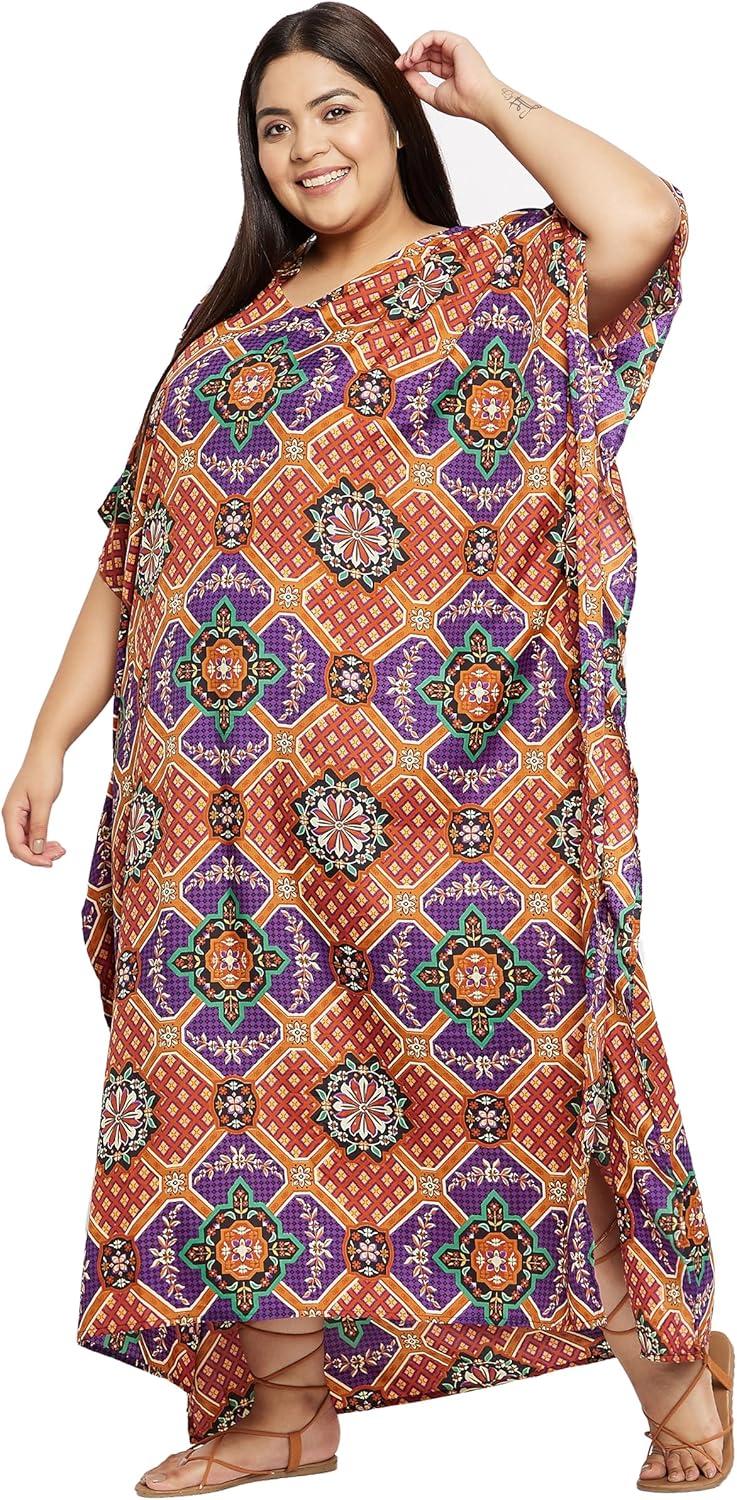 imageGypsie Blu Women Plus Size Kaftan Dress Evening Swimsuit Cover Up Beach Long Maxi Dresses VNeck Mumu for Summer CaftanOrange  Purple
