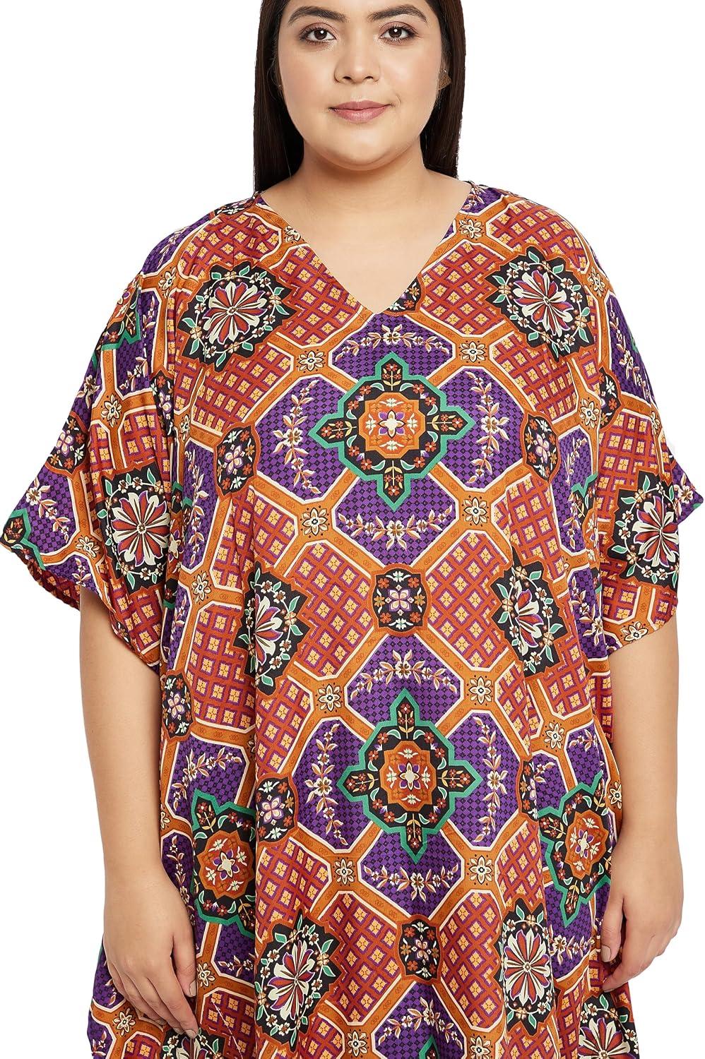 imageGypsie Blu Women Plus Size Kaftan Dress Evening Swimsuit Cover Up Beach Long Maxi Dresses VNeck Mumu for Summer CaftanOrange  Purple