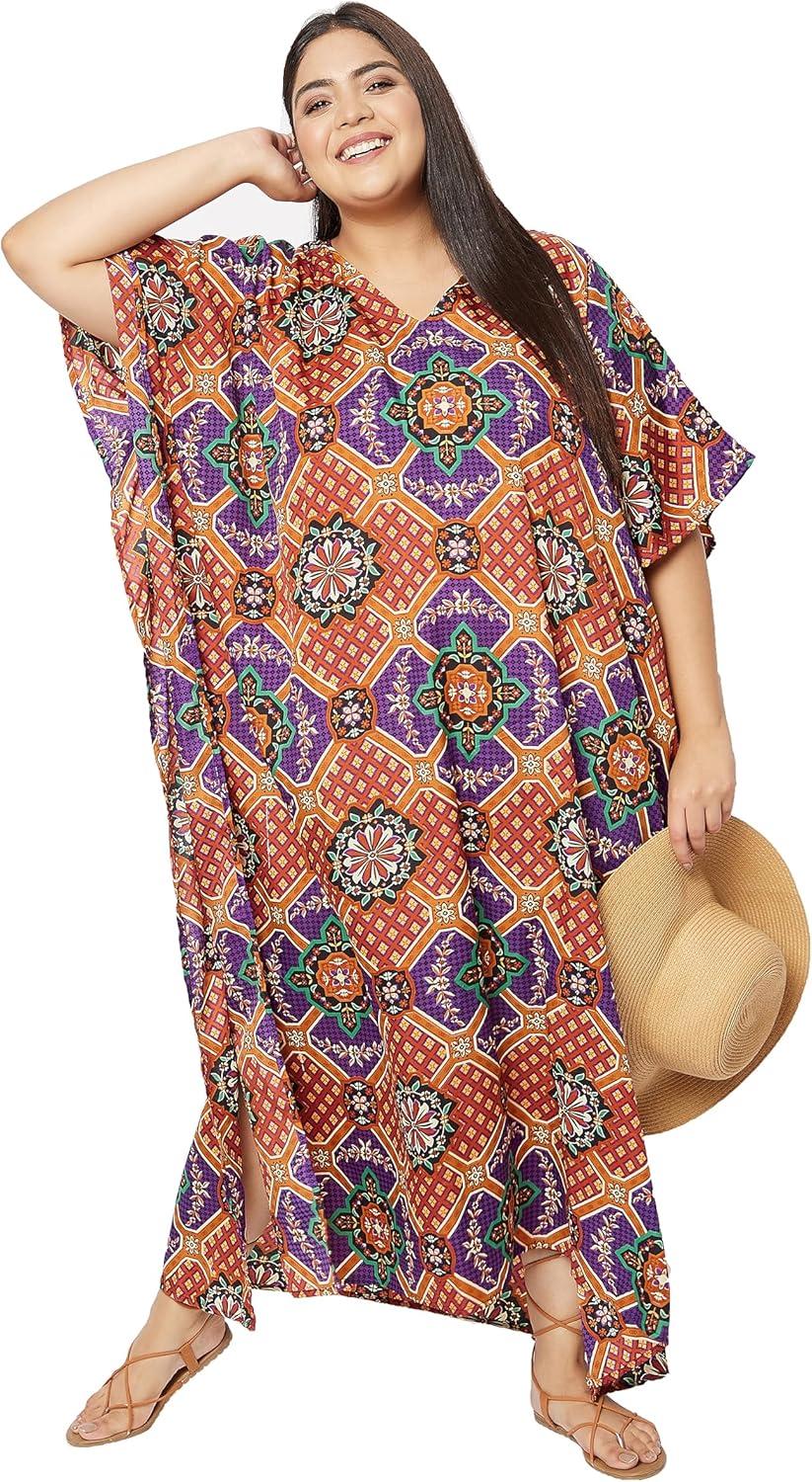 imageGypsie Blu Women Plus Size Kaftan Dress Evening Swimsuit Cover Up Beach Long Maxi Dresses VNeck Mumu for Summer CaftanOrange  Purple