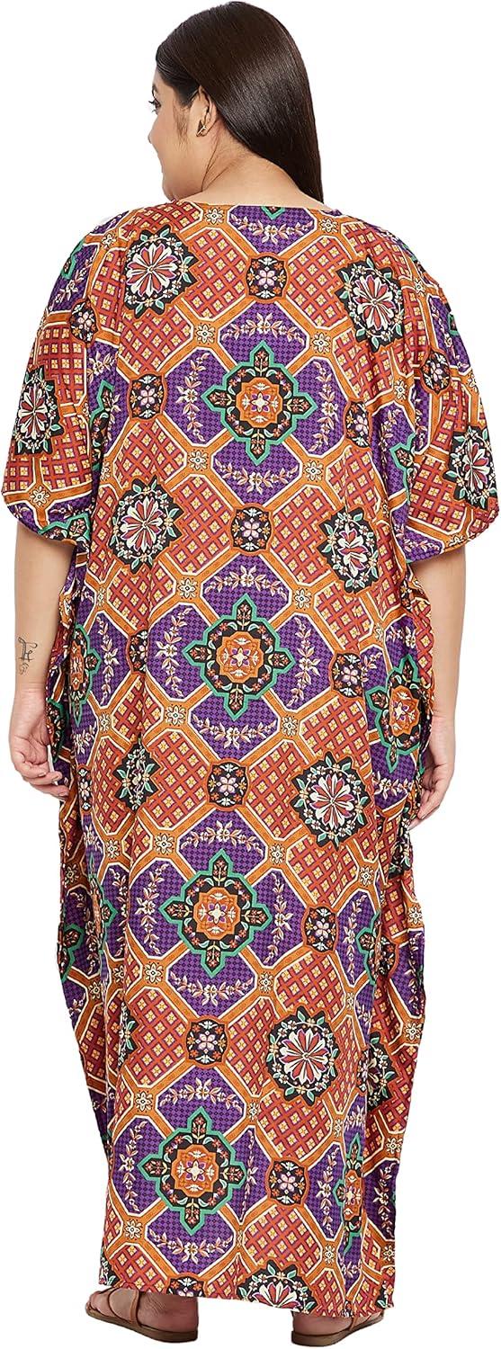 imageGypsie Blu Women Plus Size Kaftan Dress Evening Swimsuit Cover Up Beach Long Maxi Dresses VNeck Mumu for Summer CaftanOrange  Purple