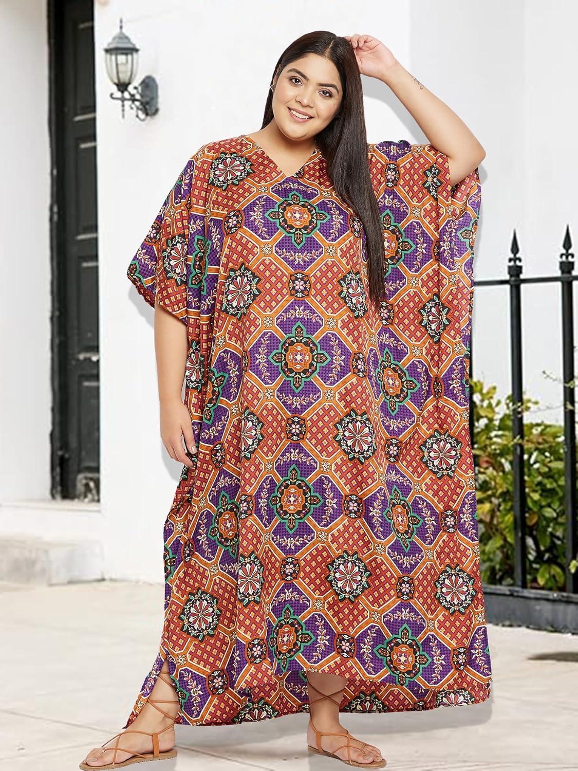imageGypsie Blu Women Plus Size Kaftan Dress Evening Swimsuit Cover Up Beach Long Maxi Dresses VNeck Mumu for Summer CaftanOrange  Purple