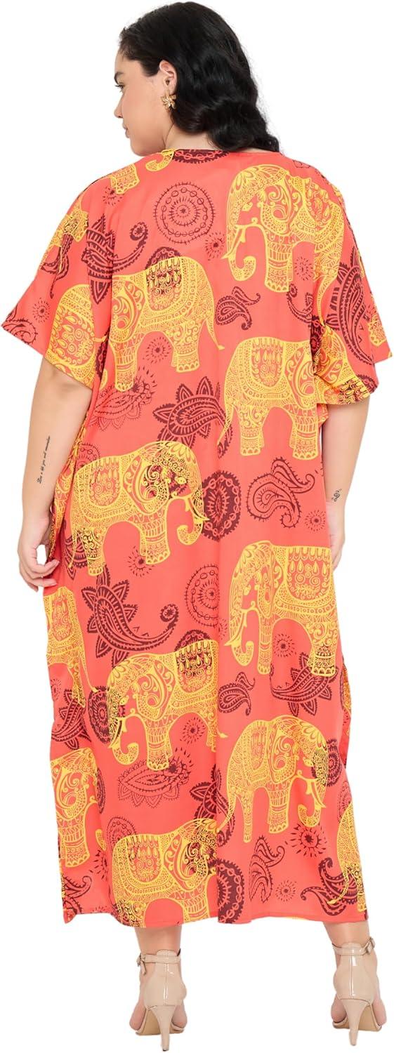 imageGypsie Blu Women Plus Size Kaftan Dress Evening Swimsuit Cover Up Beach Long Maxi Dresses VNeck Mumu for Summer CaftanOrange