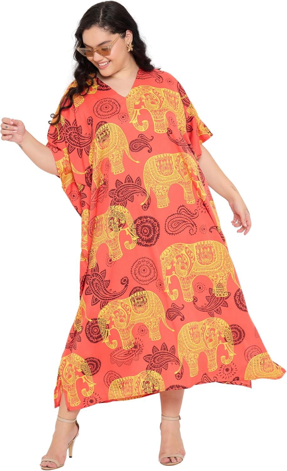 imageGypsie Blu Women Plus Size Kaftan Dress Evening Swimsuit Cover Up Beach Long Maxi Dresses VNeck Mumu for Summer CaftanOrange