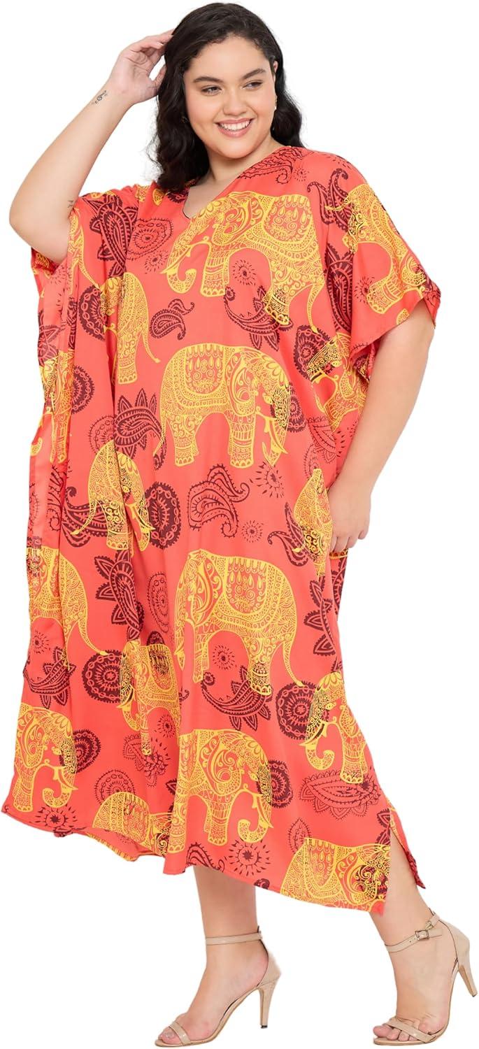 imageGypsie Blu Women Plus Size Kaftan Dress Evening Swimsuit Cover Up Beach Long Maxi Dresses VNeck Mumu for Summer CaftanOrange