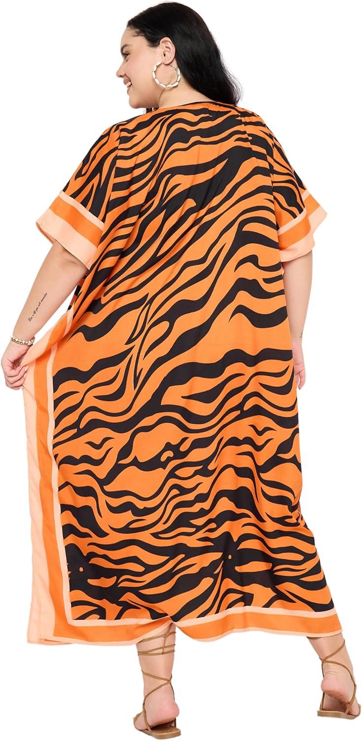 imageGypsie Blu Women Plus Size Kaftan Dress Evening Swimsuit Cover Up Beach Long Maxi Dresses VNeck Mumu for Summer CaftanOrange Abstract