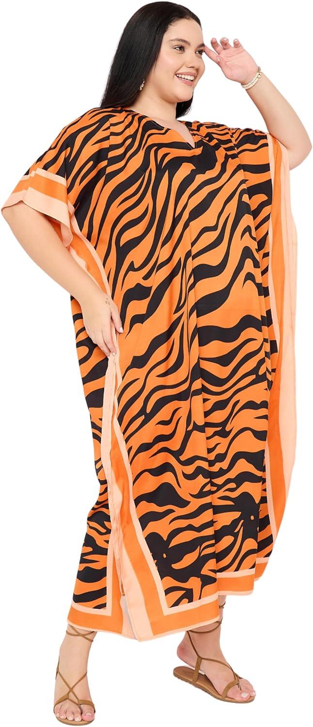 imageGypsie Blu Women Plus Size Kaftan Dress Evening Swimsuit Cover Up Beach Long Maxi Dresses VNeck Mumu for Summer CaftanOrange Abstract