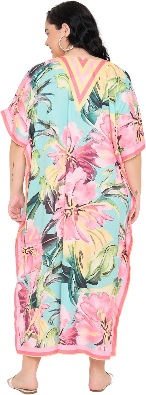 imageGypsie Blu Women Plus Size Kaftan Dress Evening Swimsuit Cover Up Beach Long Maxi Dresses VNeck Mumu for Summer CaftanPink