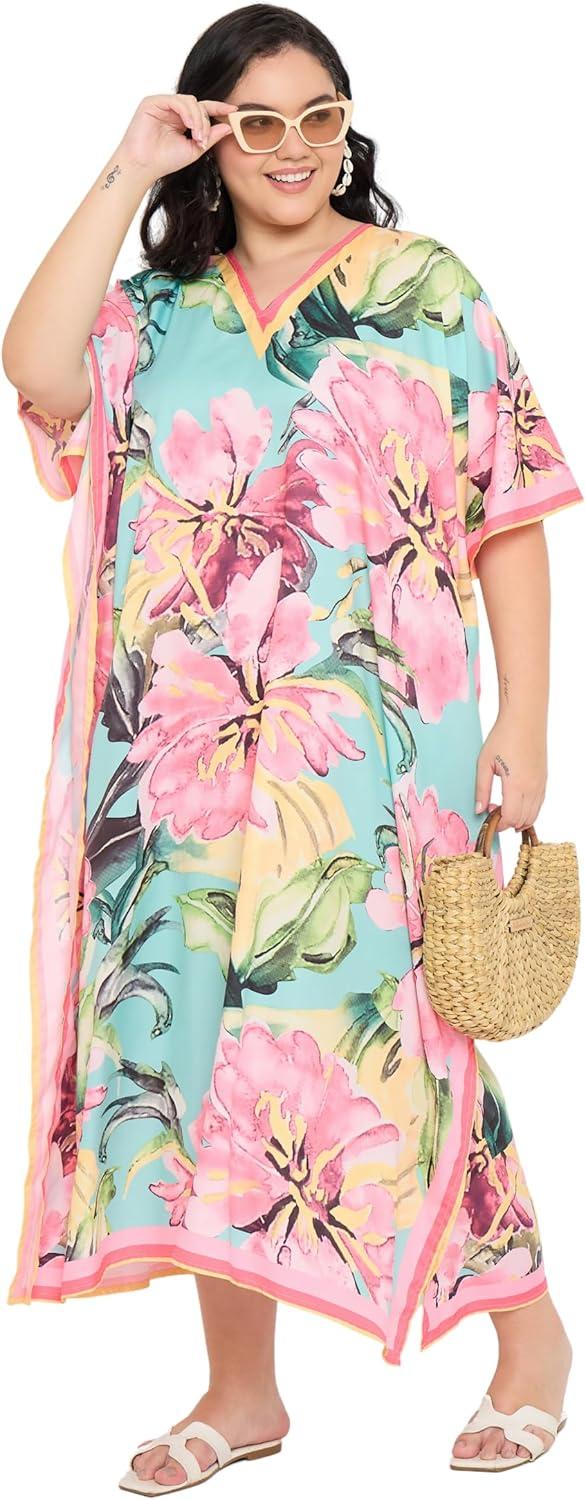 imageGypsie Blu Women Plus Size Kaftan Dress Evening Swimsuit Cover Up Beach Long Maxi Dresses VNeck Mumu for Summer CaftanPink