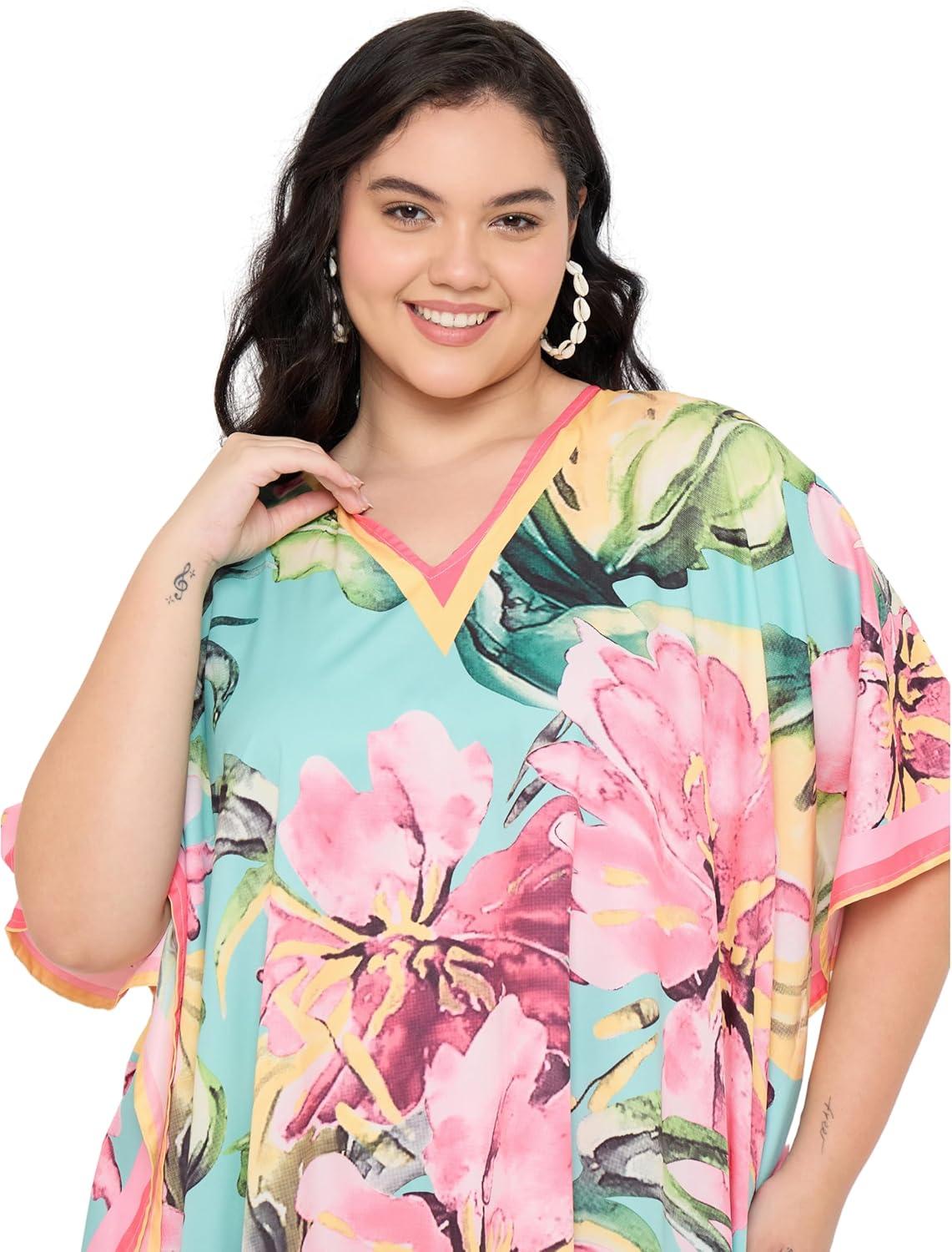 imageGypsie Blu Women Plus Size Kaftan Dress Evening Swimsuit Cover Up Beach Long Maxi Dresses VNeck Mumu for Summer CaftanPink
