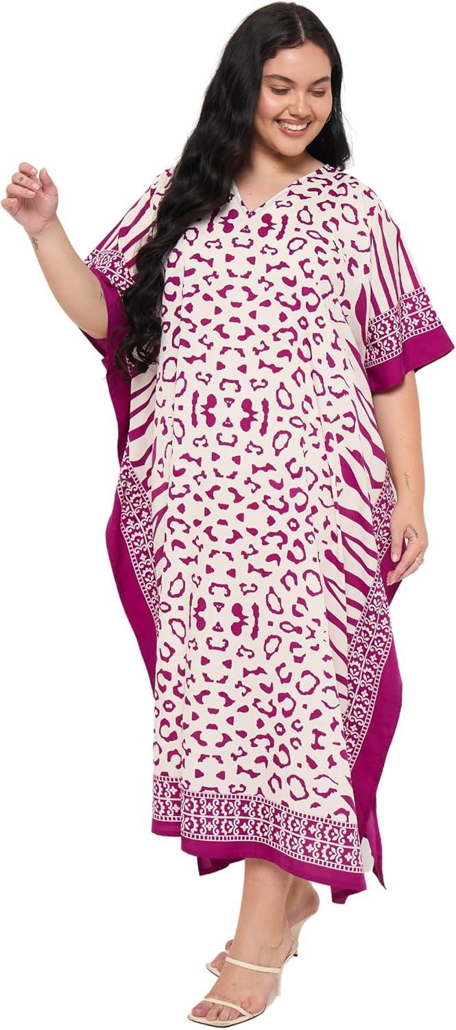 imageGypsie Blu Women Plus Size Kaftan Dress Evening Swimsuit Cover Up Beach Long Maxi Dresses VNeck Mumu for Summer CaftanPurple