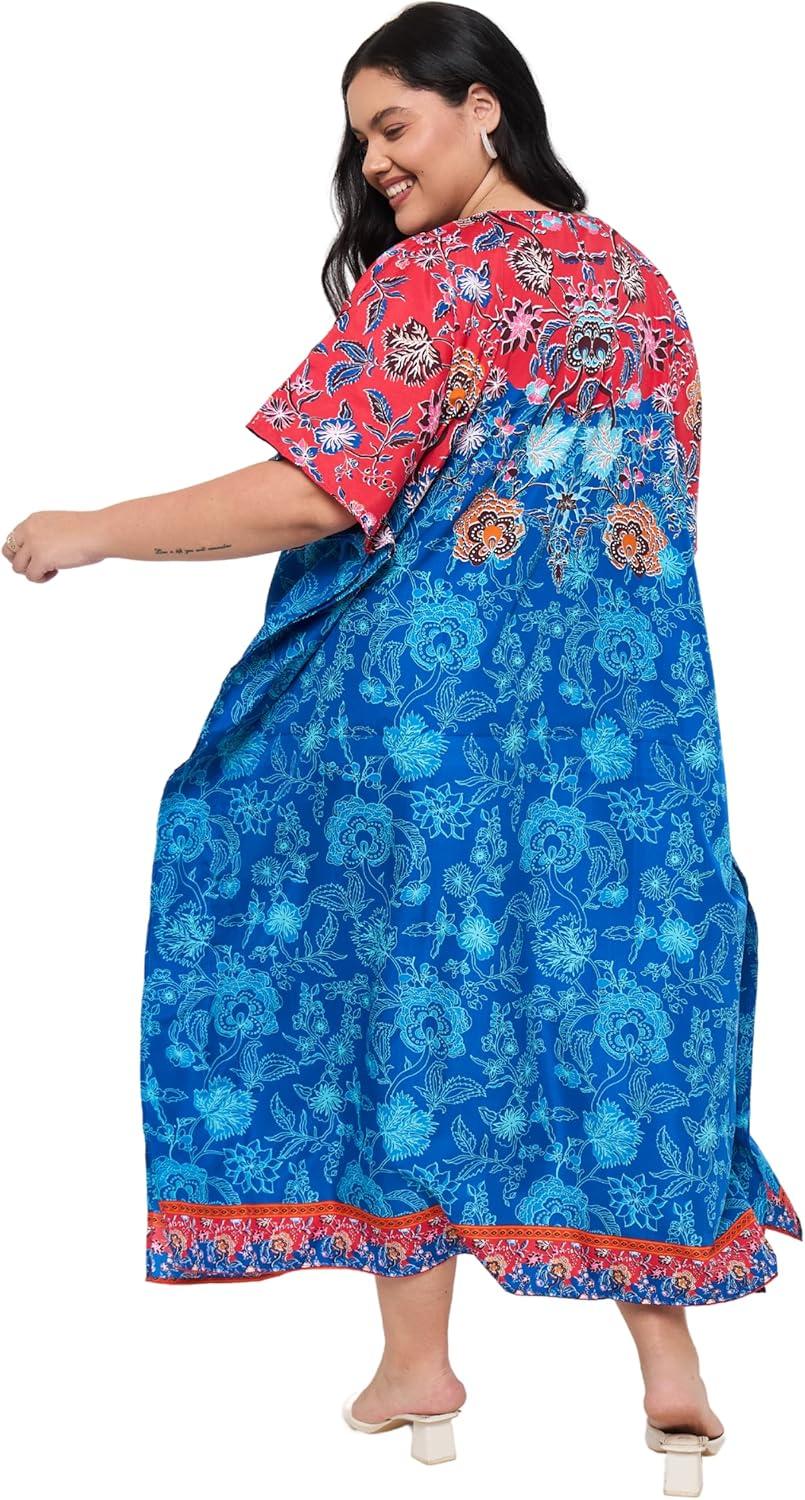 imageGypsie Blu Women Plus Size Kaftan Dress Evening Swimsuit Cover Up Beach Long Maxi Dresses VNeck Mumu for Summer CaftanRed  Blue