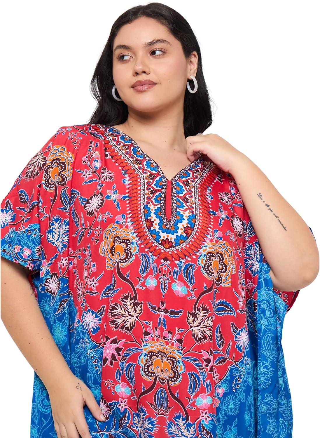 imageGypsie Blu Women Plus Size Kaftan Dress Evening Swimsuit Cover Up Beach Long Maxi Dresses VNeck Mumu for Summer CaftanRed  Blue