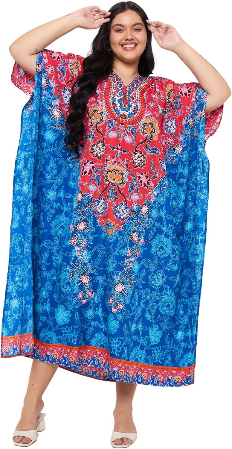 imageGypsie Blu Women Plus Size Kaftan Dress Evening Swimsuit Cover Up Beach Long Maxi Dresses VNeck Mumu for Summer CaftanRed  Blue