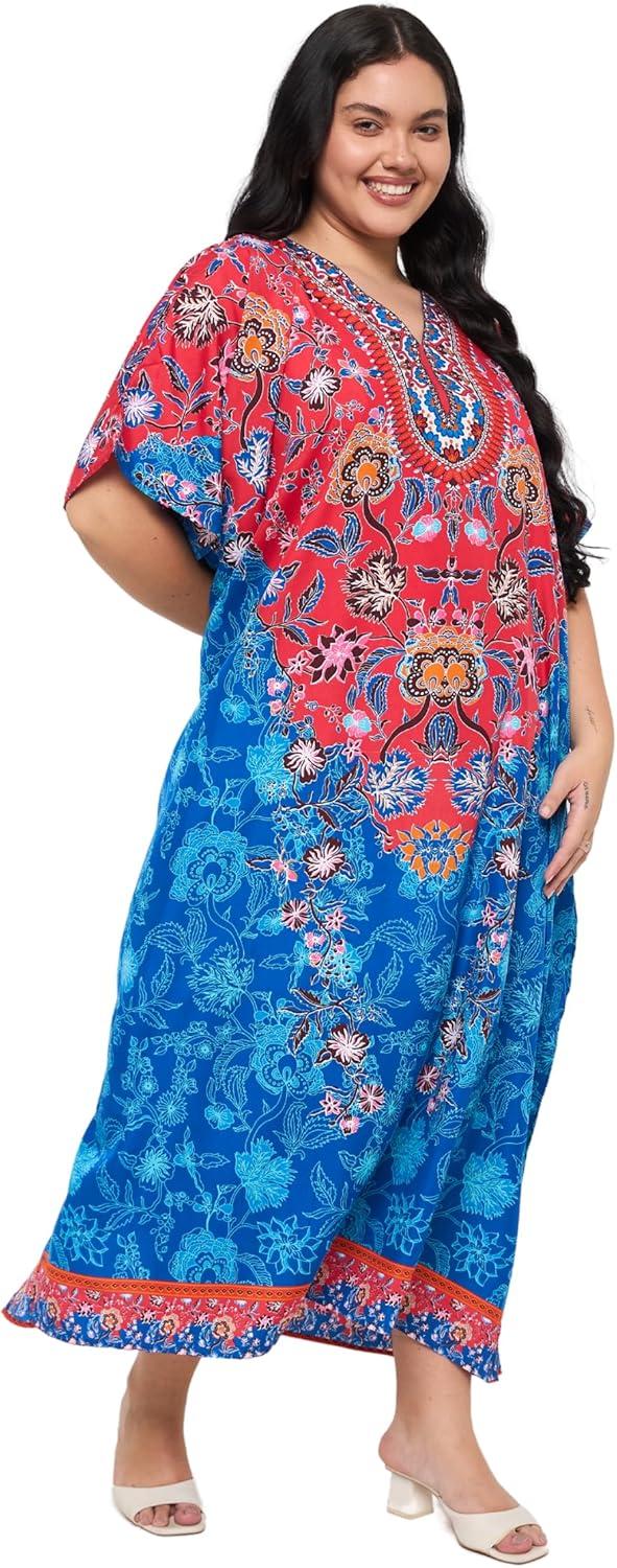 imageGypsie Blu Women Plus Size Kaftan Dress Evening Swimsuit Cover Up Beach Long Maxi Dresses VNeck Mumu for Summer CaftanRed  Blue