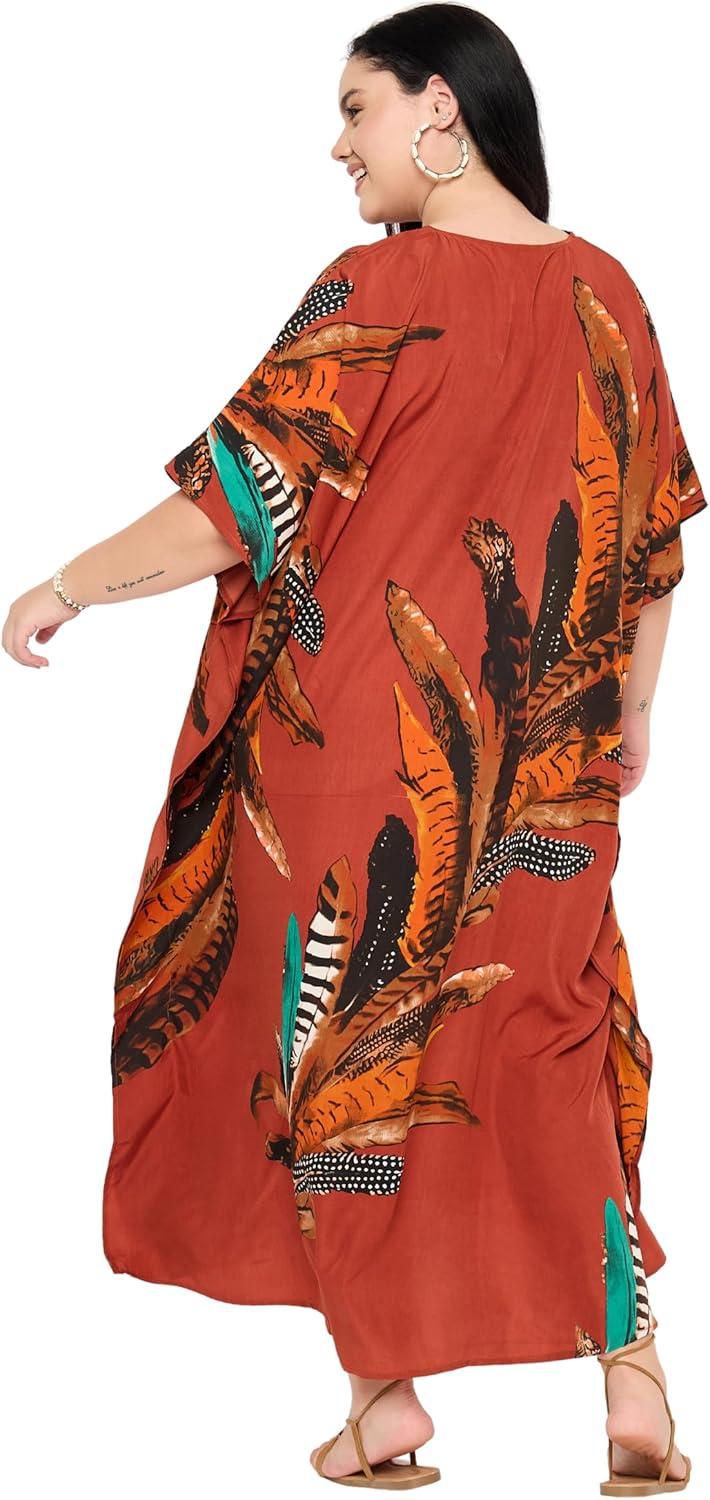 imageGypsie Blu Women Plus Size Kaftan Dress Evening Swimsuit Cover Up Beach Long Maxi Dresses VNeck Mumu for Summer CaftanReddishbrown
