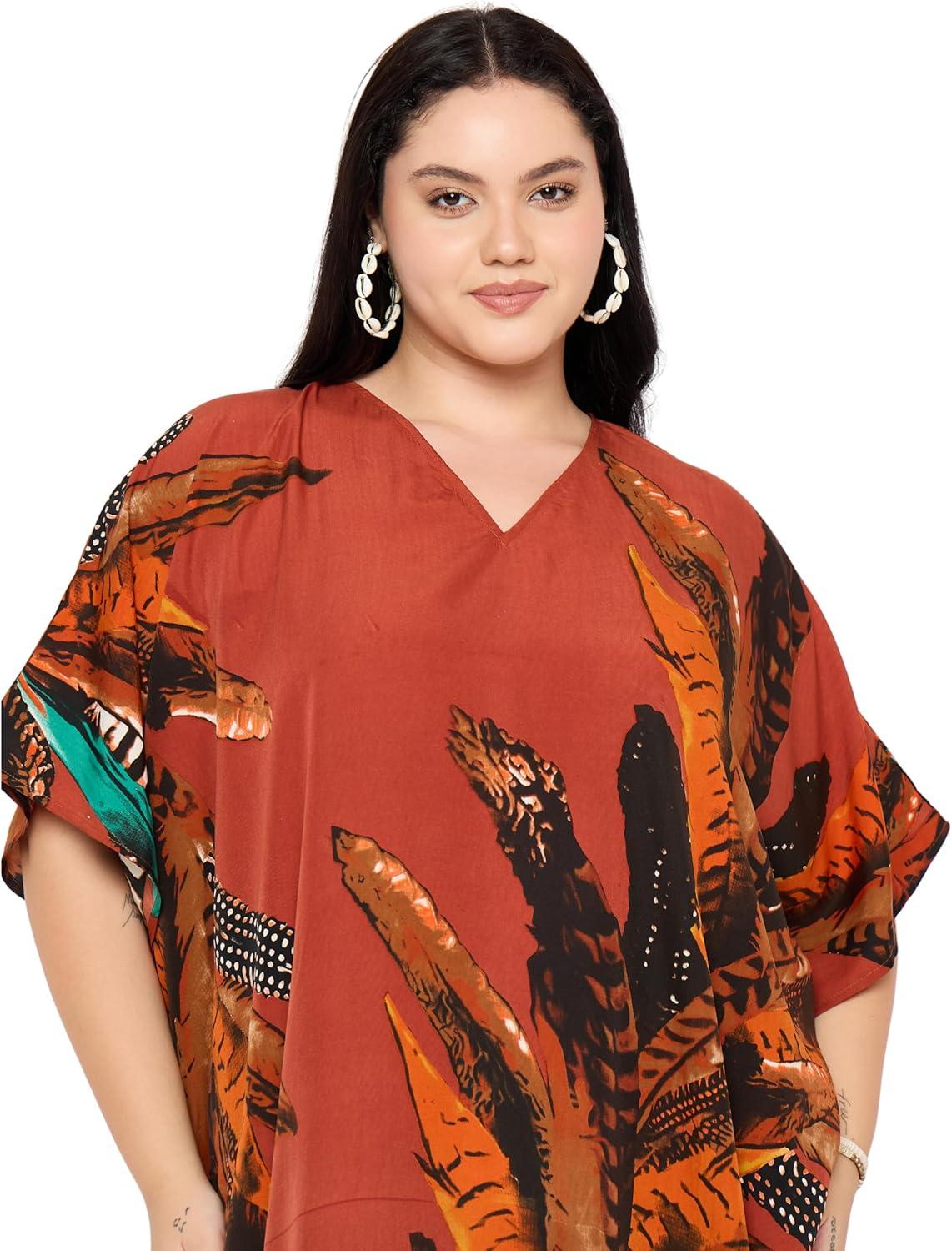 imageGypsie Blu Women Plus Size Kaftan Dress Evening Swimsuit Cover Up Beach Long Maxi Dresses VNeck Mumu for Summer CaftanReddishbrown