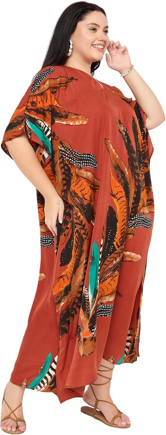 imageGypsie Blu Women Plus Size Kaftan Dress Evening Swimsuit Cover Up Beach Long Maxi Dresses VNeck Mumu for Summer CaftanReddishbrown