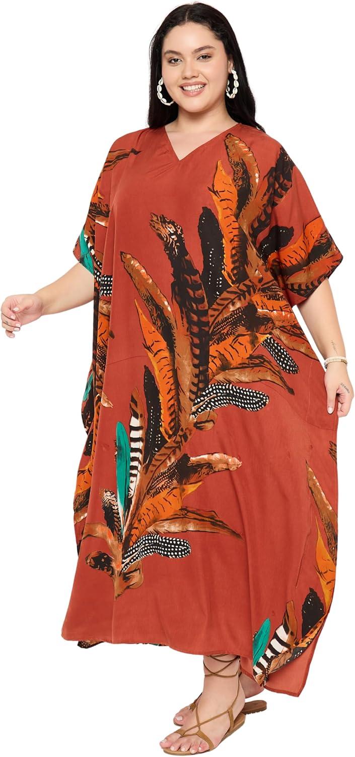 imageGypsie Blu Women Plus Size Kaftan Dress Evening Swimsuit Cover Up Beach Long Maxi Dresses VNeck Mumu for Summer CaftanReddishbrown