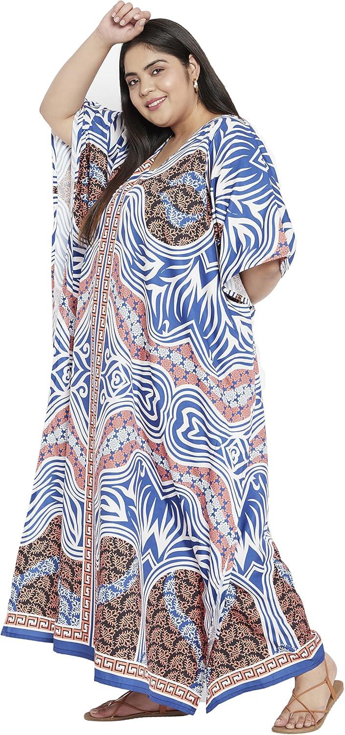 imageGypsie Blu Women Plus Size Kaftan Dress Evening Swimsuit Cover Up Beach Long Maxi Dresses VNeck Mumu for Summer CaftanRoyal Blue