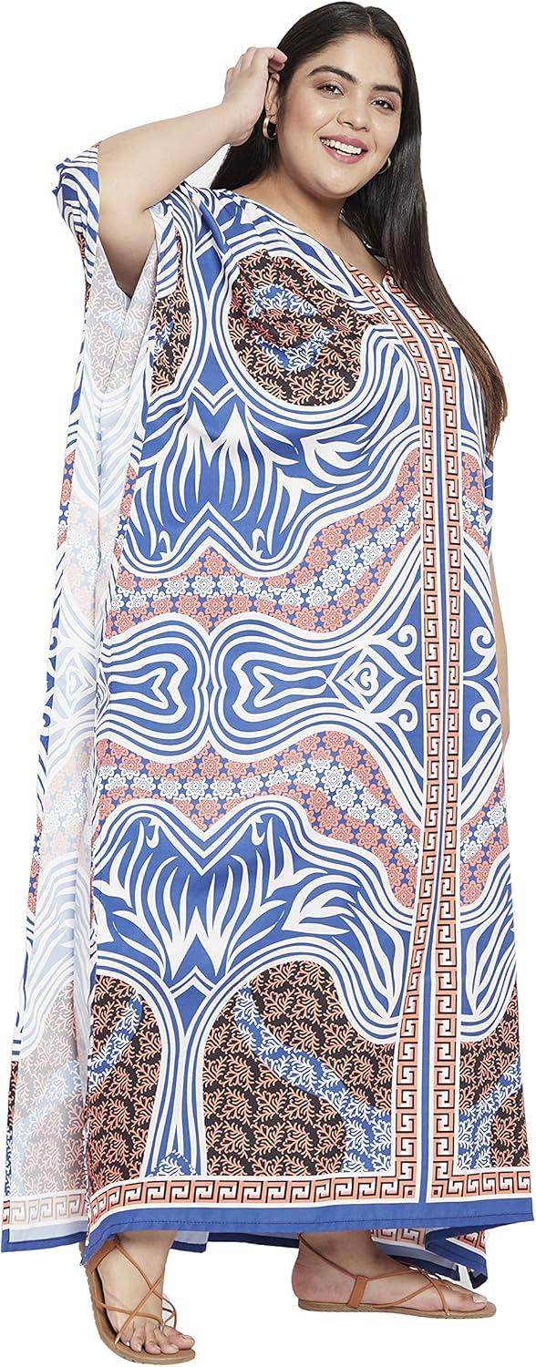 imageGypsie Blu Women Plus Size Kaftan Dress Evening Swimsuit Cover Up Beach Long Maxi Dresses VNeck Mumu for Summer CaftanRoyal Blue