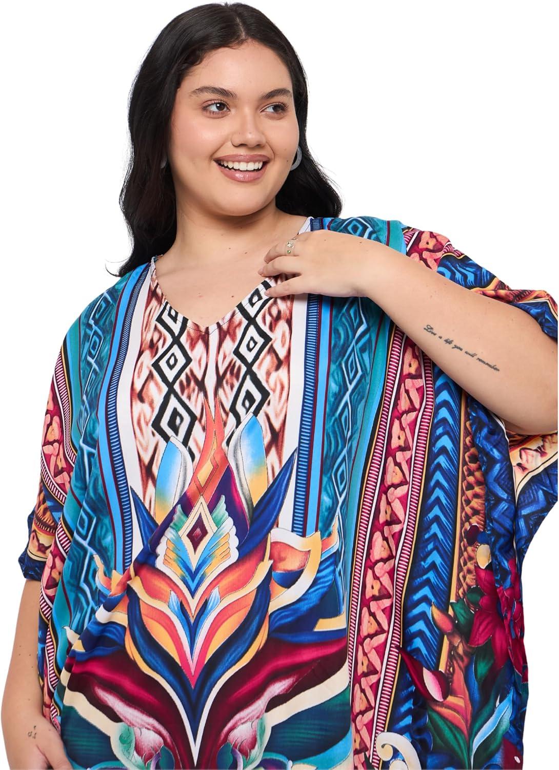imageGypsie Blu Women Plus Size Kaftan Dress Evening Swimsuit Cover Up Beach Long Maxi Dresses VNeck Mumu for Summer CaftanRoyal Blue Floral Print